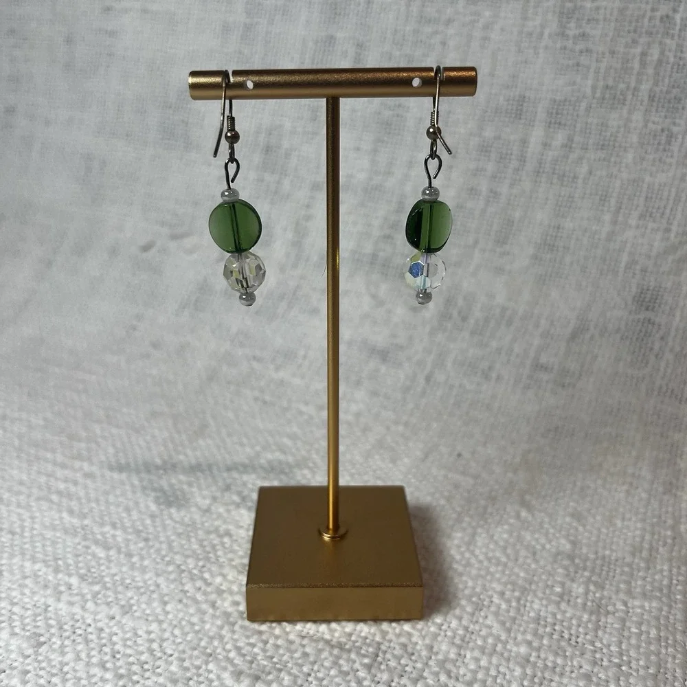 Green Clear Crystal Beaded Dangle Drop Earrings Casual Streetwear Preppy Y2K